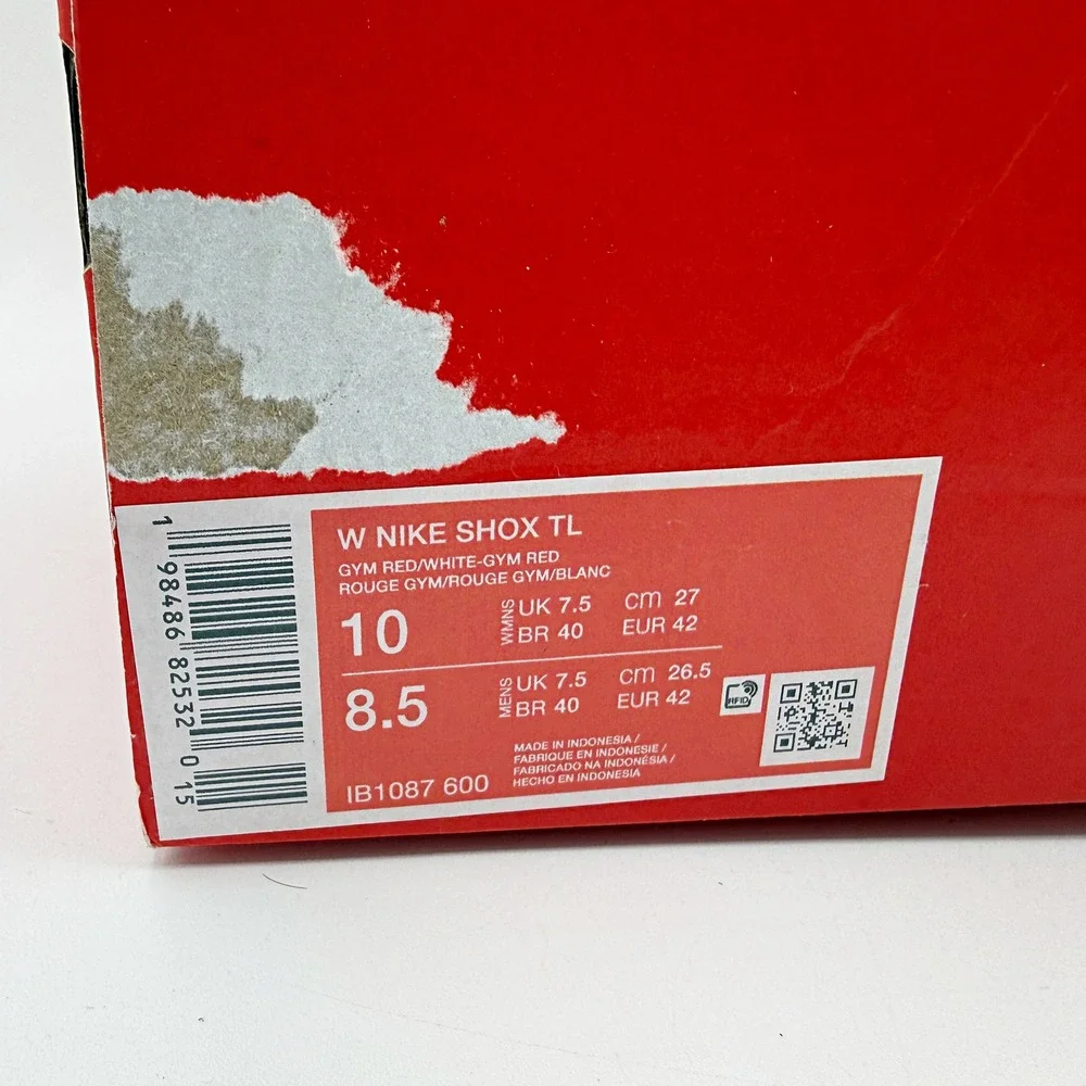 Nike Shox TL Size 10 Womens Gym Red/White IB1087-600, NEW